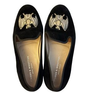 Stubbs & Wooten Black Linen Velvet Loafers Bat Slippers Size 9.5